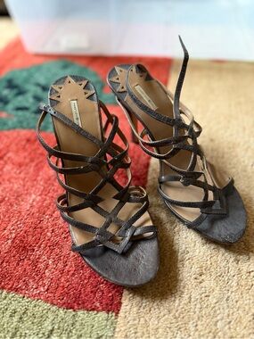 Strappy Cage High Heel Sandals in Dark Brown - Designer Look